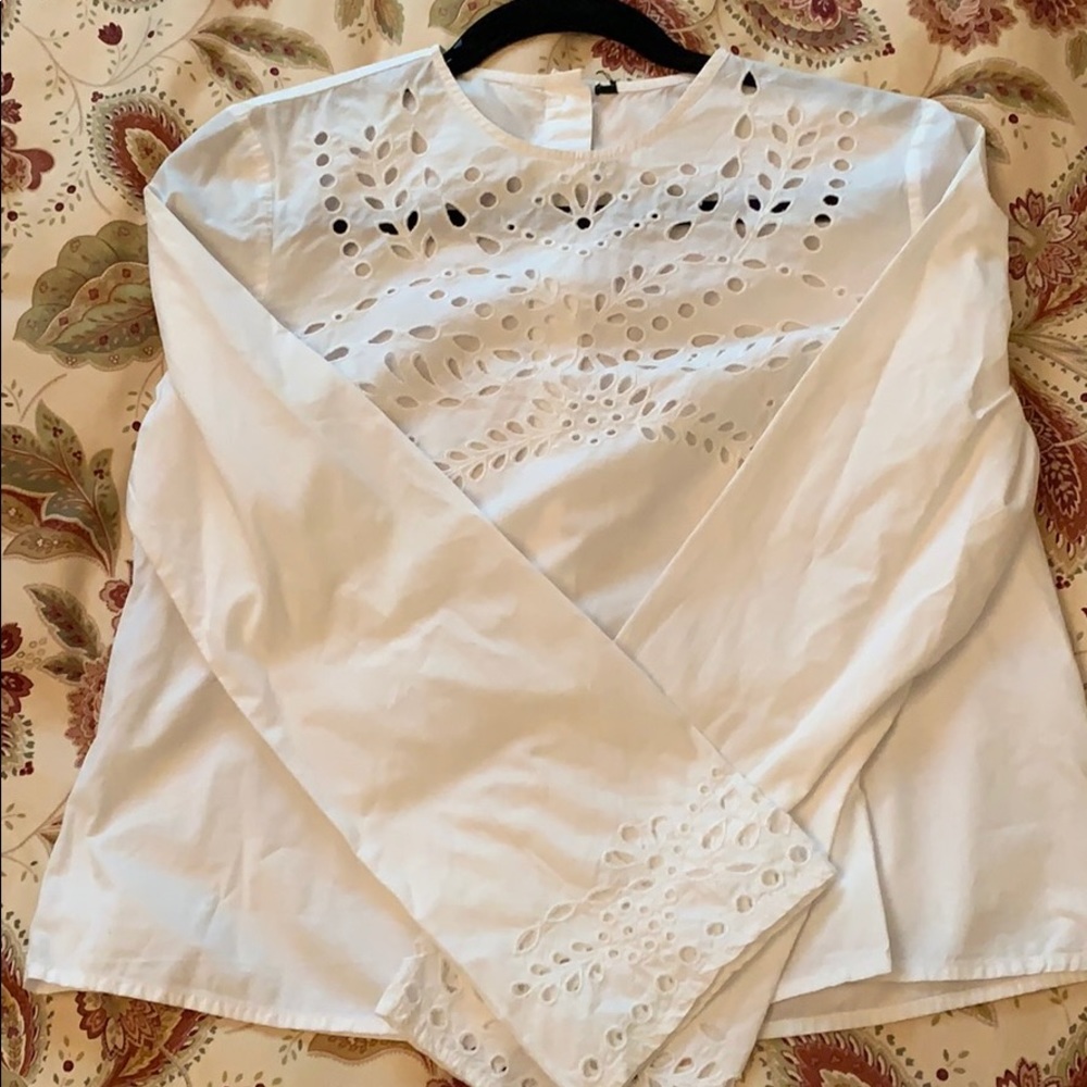 Zara  white long sleeve eyelet blouse